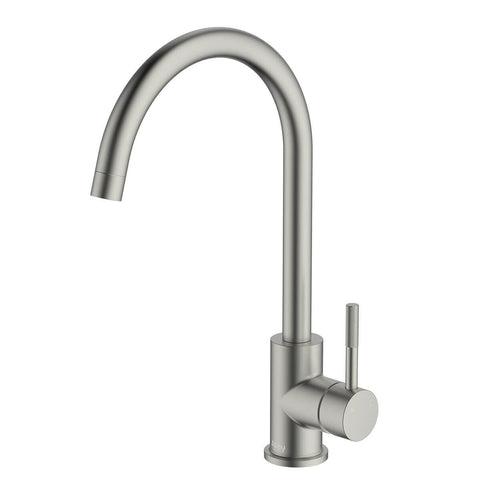 Abey Lucia lead-free gooseneck kitchen mixer tap - knurled handle, brushed nickel - 3K4-KBN-LF