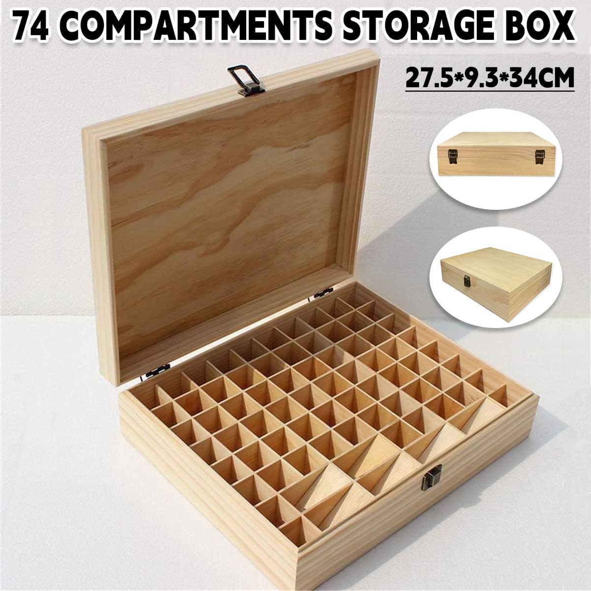 74 Slot Wooden Essential Oils Storage Box with Hinged Lid, 1 Tier Bottle Organiser