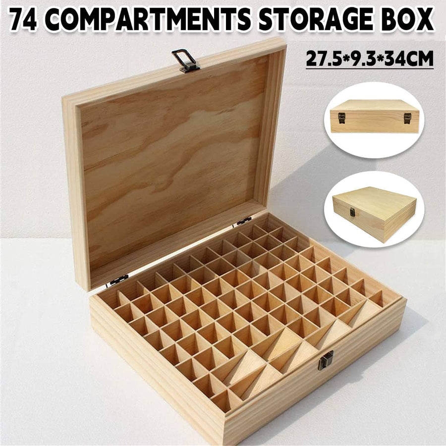74 Slot Wooden Essential Oils Storage Box with Hinged Lid, 1 Tier Bottle Organiser