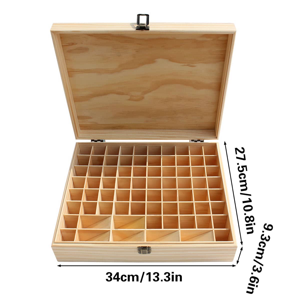 74 Slot Wooden Essential Oils Storage Box with Hinged Lid, 1 Tier Bottle Organiser - view 3
