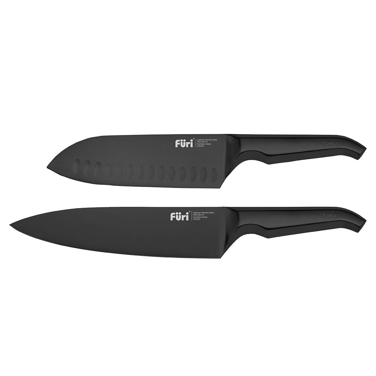 Furi Pro Jet Black 3 Piece Knife Set - Black Knives with Wooden Knife Holder - 41483