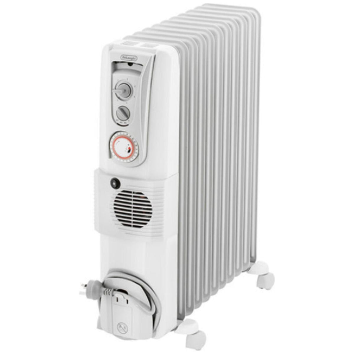 DeLonghi Oil Column Heater 2400W - White - 500W Fan - 24-Hour Timer - Anti-Frost Function - DL2401TF