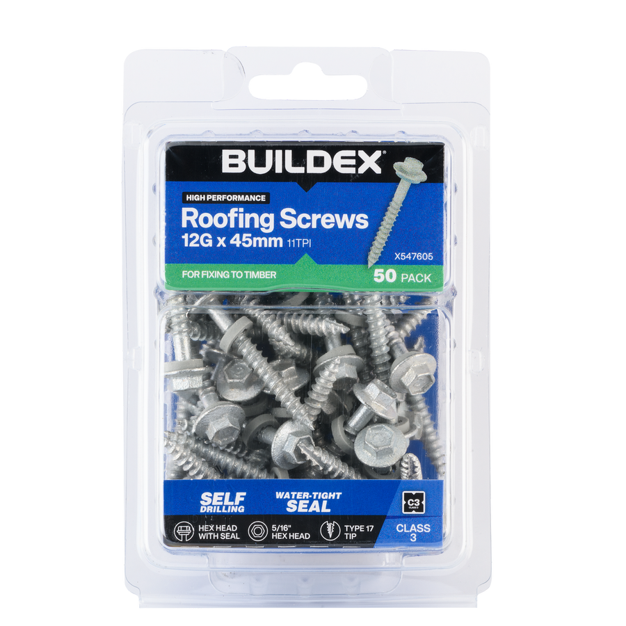 Buildex 12g x 45mm Cladding Screws - 50 Pack - Zinc-Alloy - Type 17 Point - SuperSaverAU - view 1