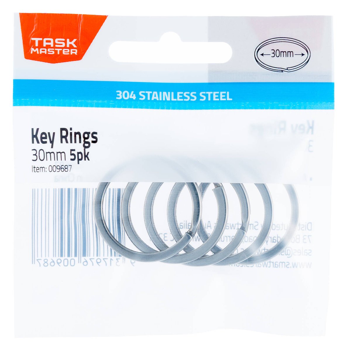 Taskmaster Key Ring 30mm Stainless Steel 5 Pack Strong Durable - SuperSaverAU - view 1
