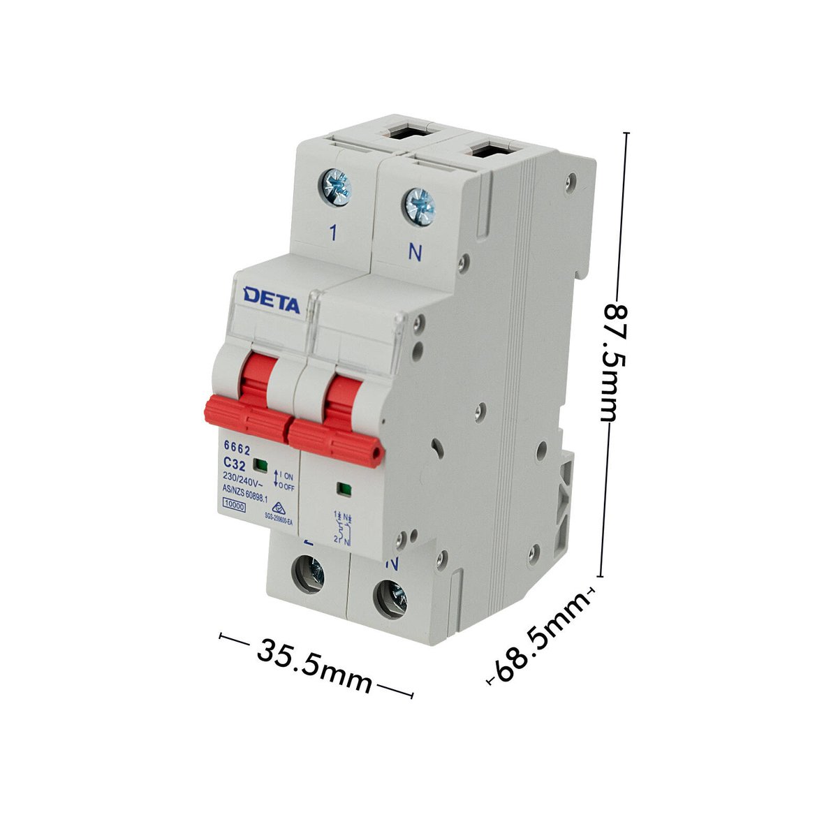 Deta 32A Single Phase MCB 1P NC Curve 10KA - Circuit Protection Device - Light Grey - SuperSaverAU - view 3