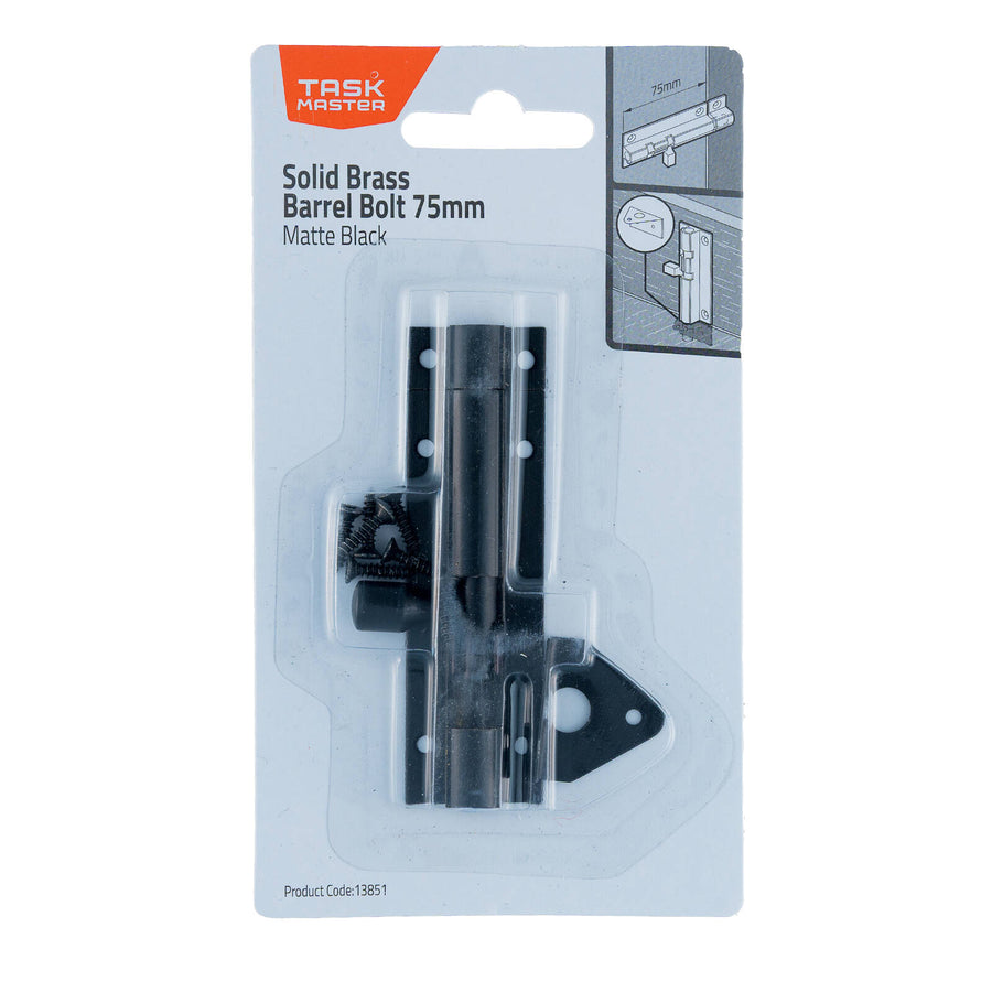 Taskmaster 75mm Matte Black Solid Brass Barrel Bolt for Gates and Doors