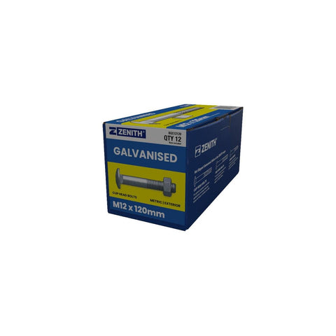 Zenith Hot Dip Galvanised Cup Head Bolts & Nuts M12 x 120mm 12 Pack - SuperSaverAU - view 1