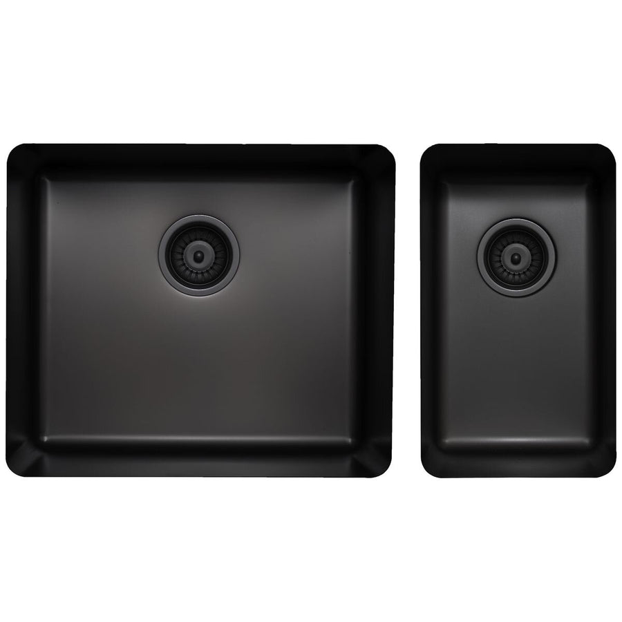 Titan kitchen sink - main bowl plus smaller bowl, black stainless steel, 18/10 grade - TSBS5228