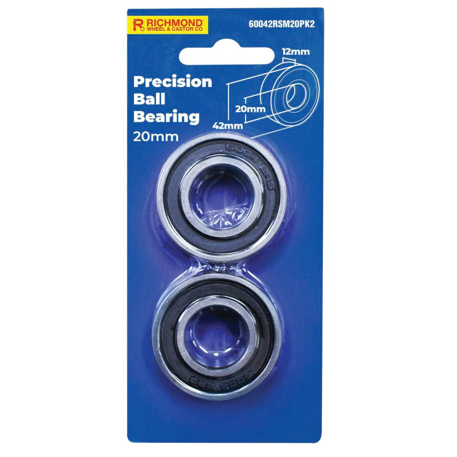 Richmond Rubber Sealed Precision Bearing 2 Pack - 42 x 20 x 12mm - 510kg Load - SuperSaverAU - view 1