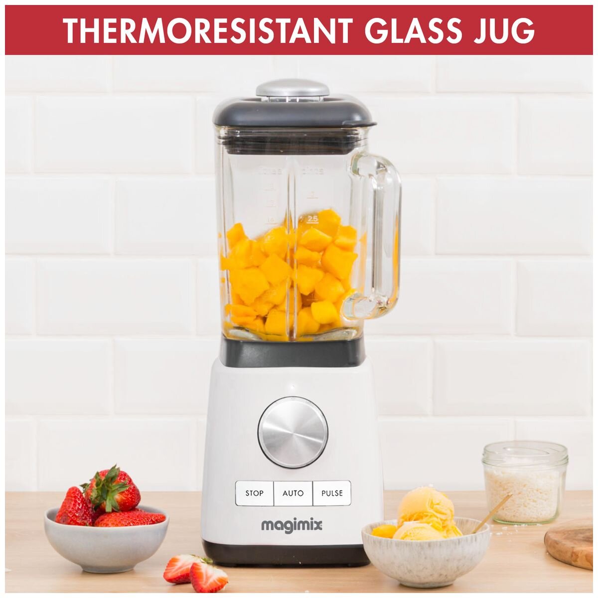 Magimix Power Blender 4 1.8L 1300W - White - Glass Jug - 5 Pre-Set Programmes - 11626AU