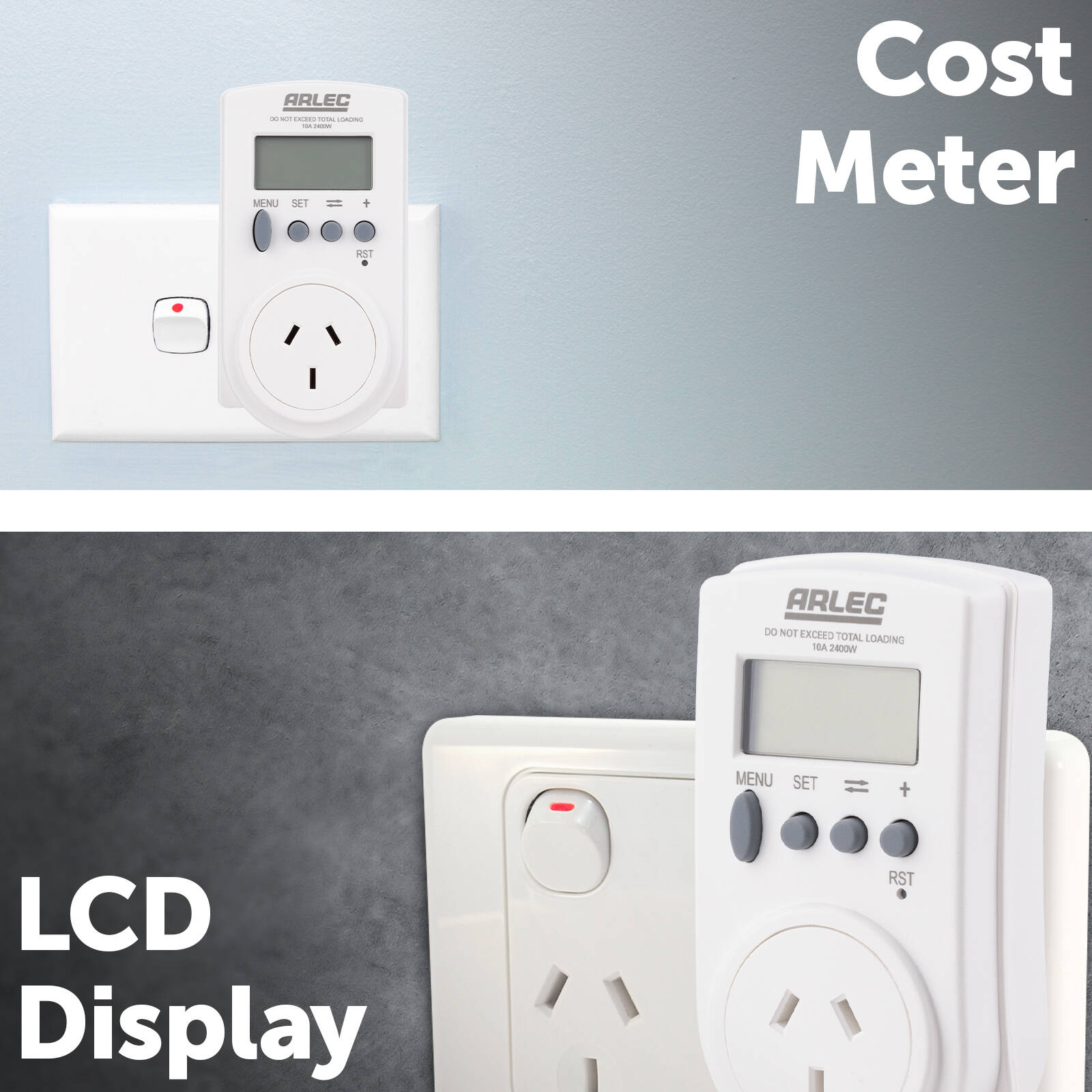 Arlec Energy Cost Electrical Meter with LCD Display White PC223