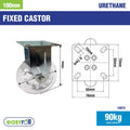 Easyroll 100mm Transparent Polyurethane Fixed Plate Castor, Indoor, 90kg
