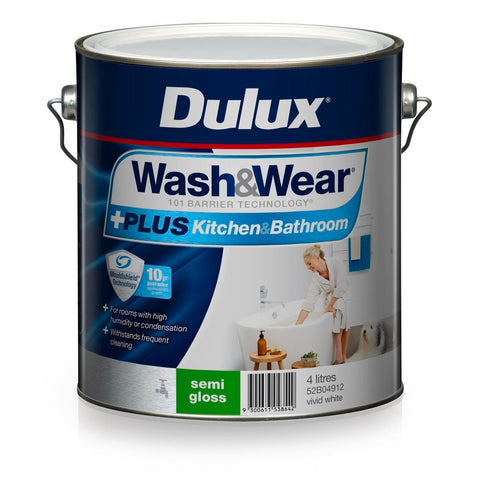 Dulux Interior Paint Wash Wear Plus 4L Semi Gloss Vivid White - SuperSaverAU - view 1