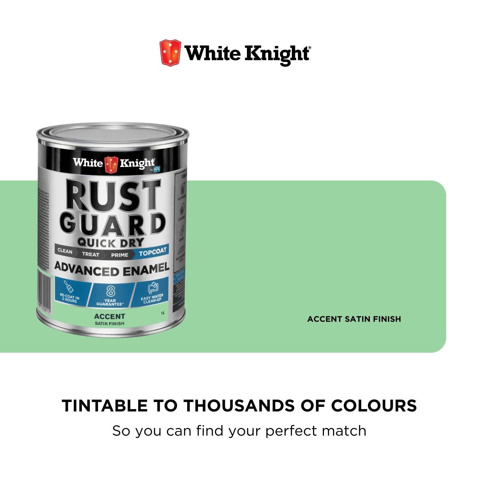 White Knight Rust Guard 1L Accent Satin Quick Dry Advanced Enamel Paint