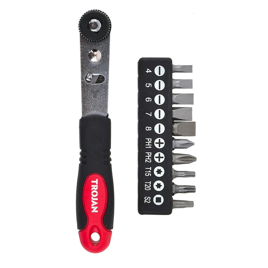 Trojan 11 Piece Ratchet Screwdriver Set - 82mm x 30mm x 183mm - Red Black - SuperSaverAU - view 1
