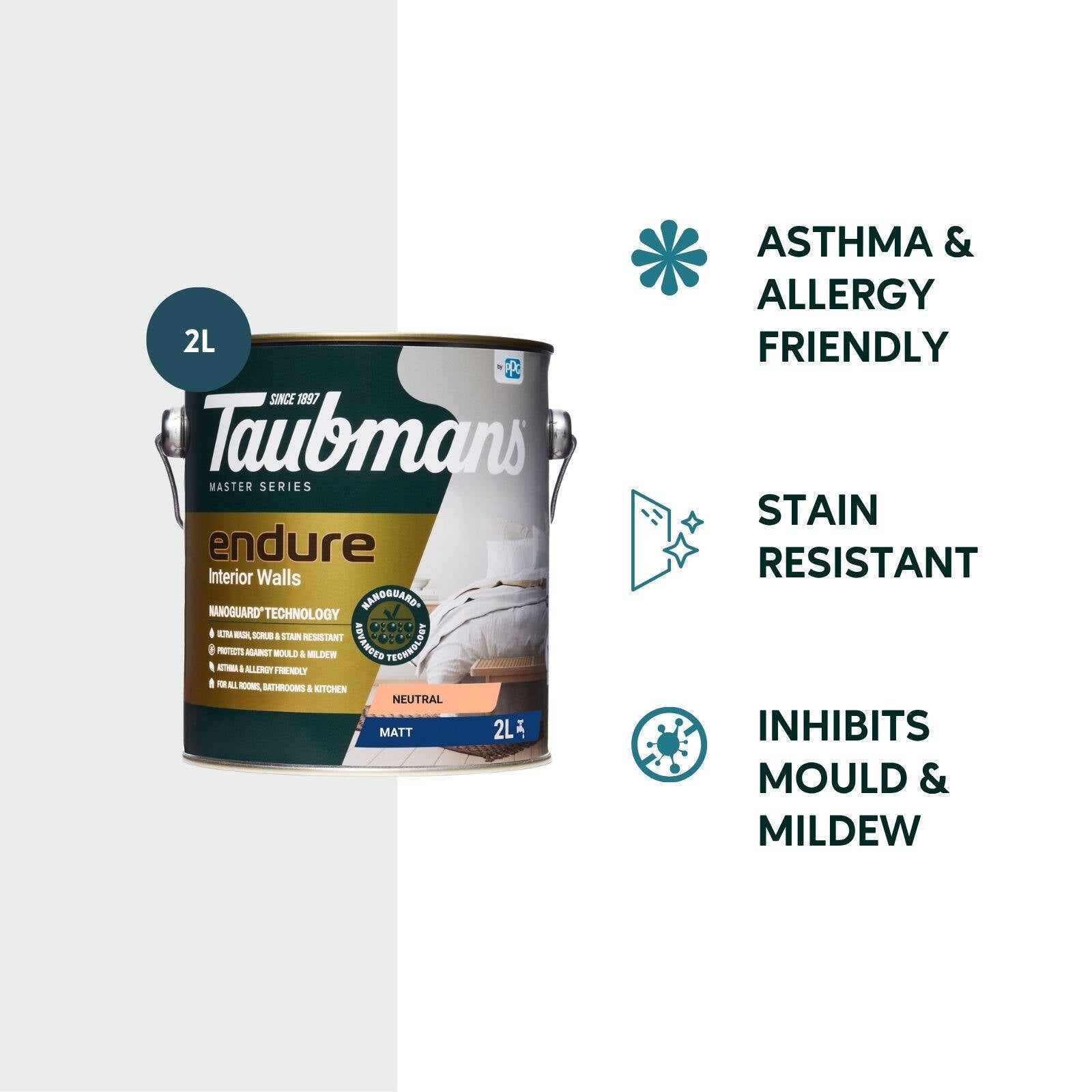 TAUBMANS Endure 2L Neutral Matt Interior Walls Paint Water Based UV Resistant