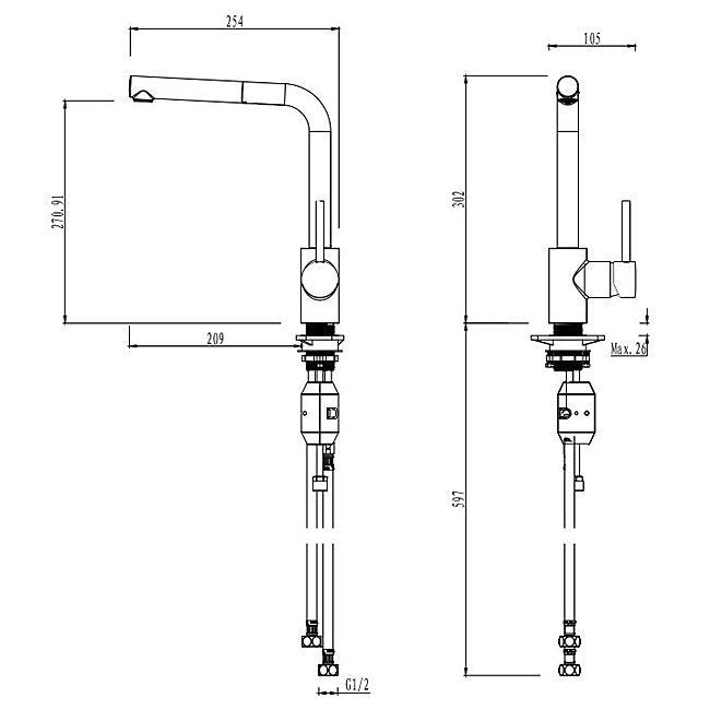 Gareth Ashton Pull Out Kitchen Mixer Tap - Gun Metal Grey, 360 Degree Swivel, 4 Star WELS - 3K6-GM