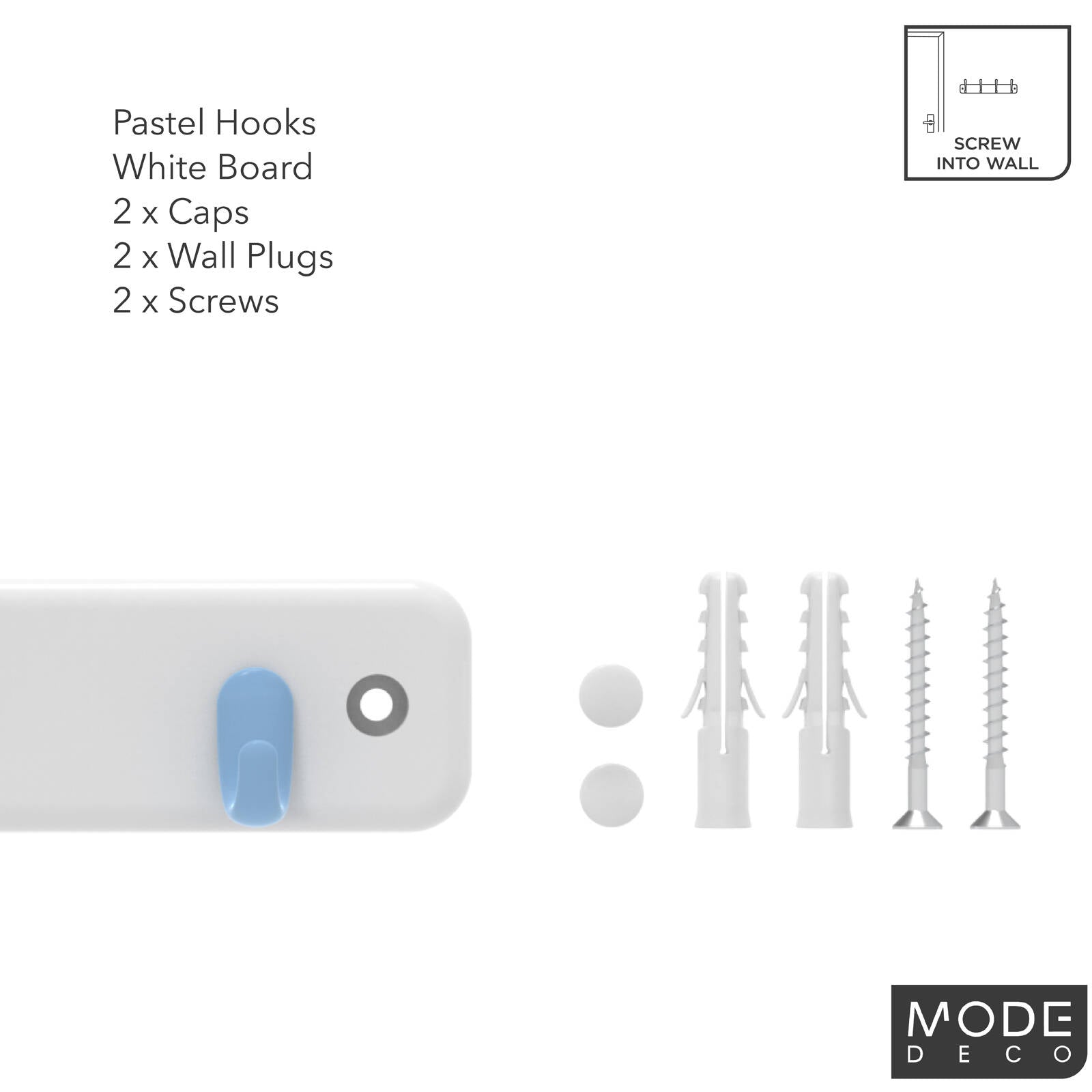 Mode White Key Rack 4 Pastel Hooks
