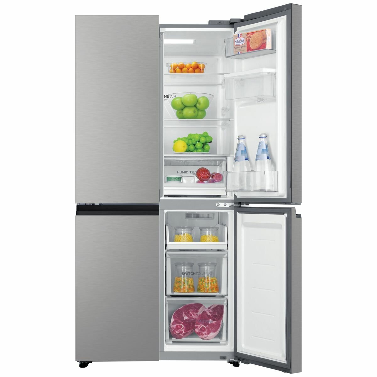 Haier 508L Quad Door Fridge - Satina Silver - Non-Plumbed Water Dispenser - SwitchZone - HRF580YHS