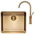 Titan Large Single Bowl Sink and Gooseneck Mixer Tap Package - Brass - Top, Under or Flush Mount - TSBR522PK
