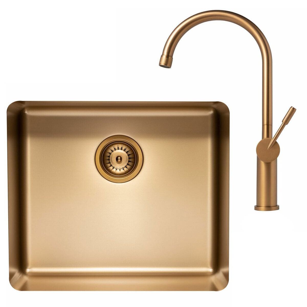Titan Large Single Bowl Sink and Gooseneck Mixer Tap Package - Brass - Top, Under or Flush Mount - TSBR522PK