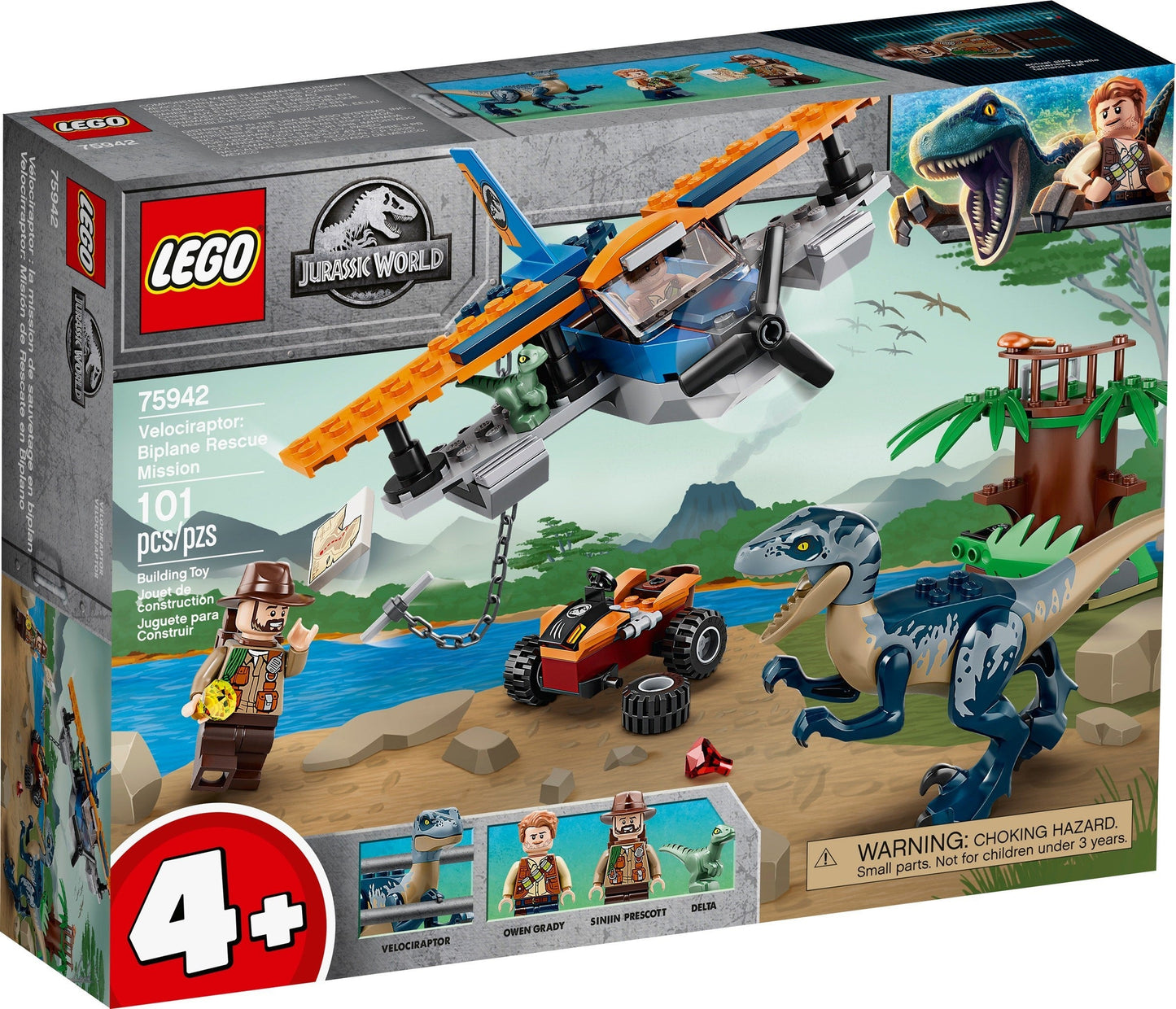LEGO Jurassic World 75942 4+ Velociraptor: Biplane Rescue Mission Dino Toys- Auzzi Store