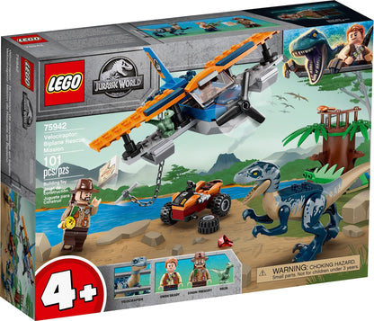 LEGO Jurassic World 75942 4+ Velociraptor: Biplane Rescue Mission Dino Toys- Auzzi Store
