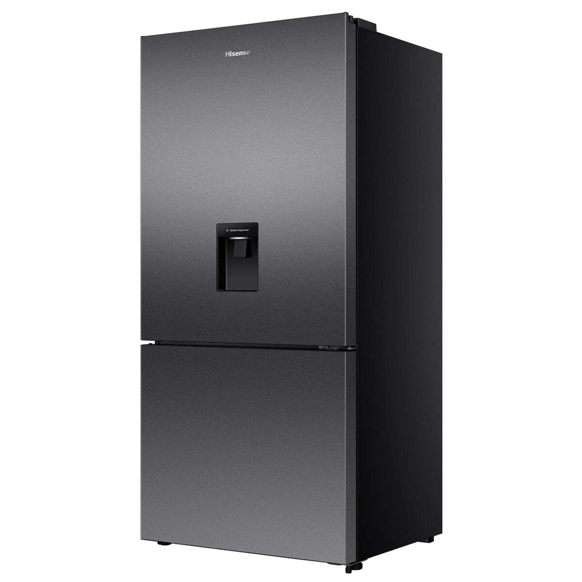 Hisense 500L PureFlat Bottom Mount Fridge - Non-Plumbed Water Dispenser, Dark Stainless Steel - HRBM500TBW