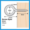 Everhang 4mm Zinc Plated Steel Screw Eyes 25 Pack