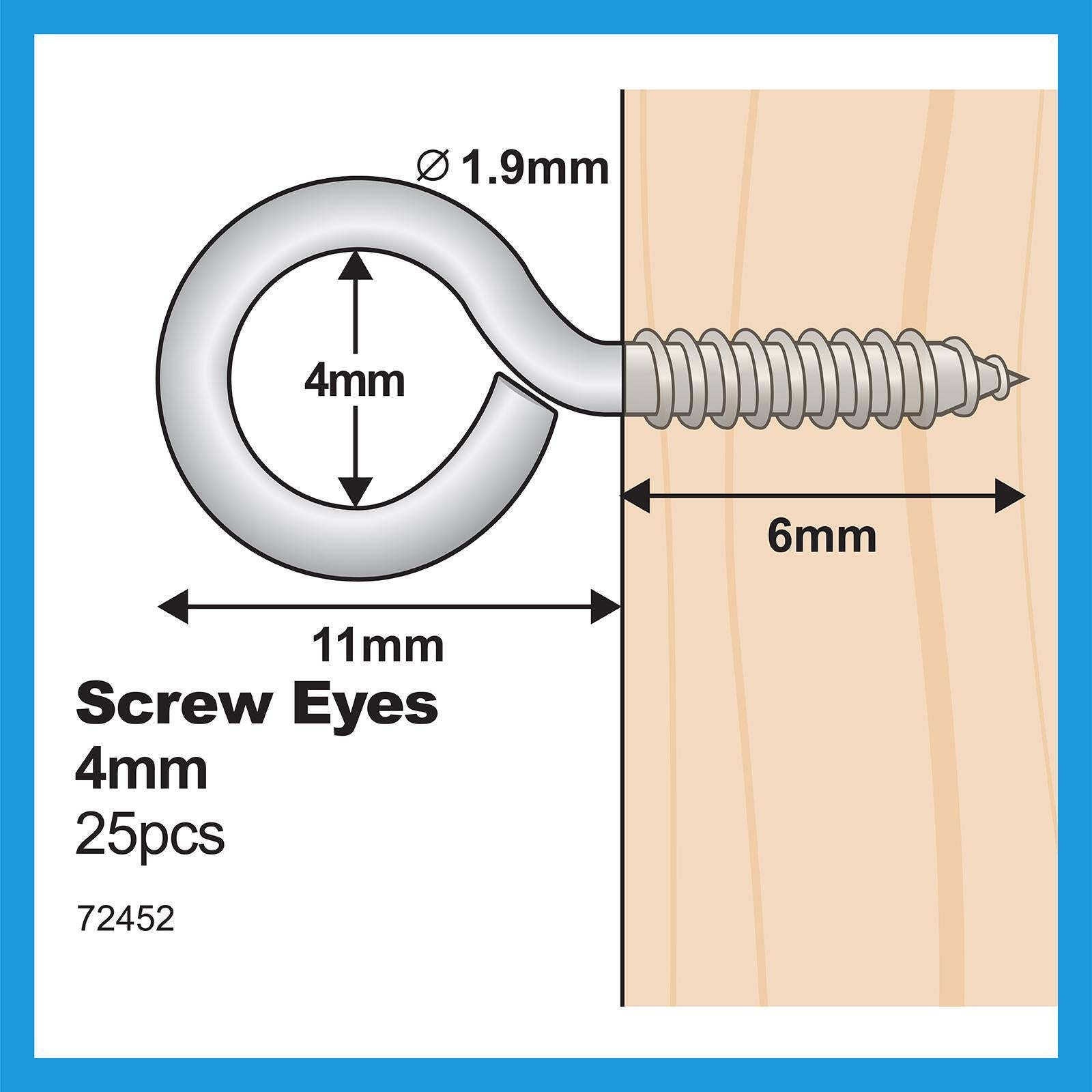 Everhang 4mm Zinc Plated Steel Screw Eyes 25 Pack