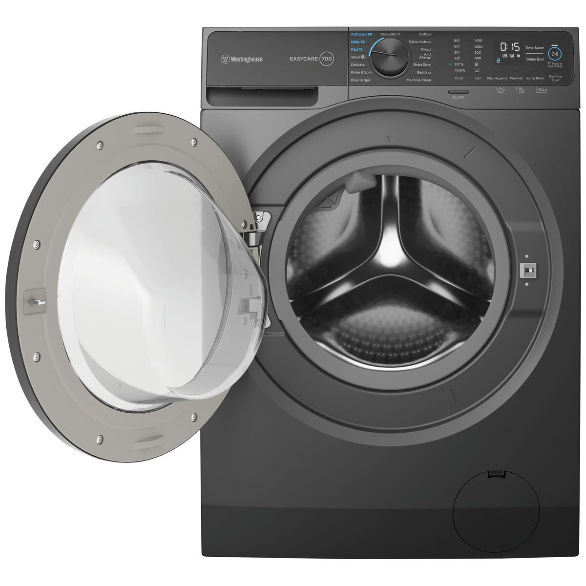 Westinghouse EasyCare 700 10kg Front Load Washing Machine - Grey, 5 Star Energy, Plus Hygiene - WWF1044M7SAS