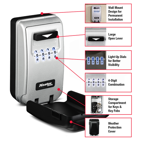 Master Lock Wall Mounted Key Safe - Light Up - 72mm Steel - Durable - SuperSaverAU - view 2
