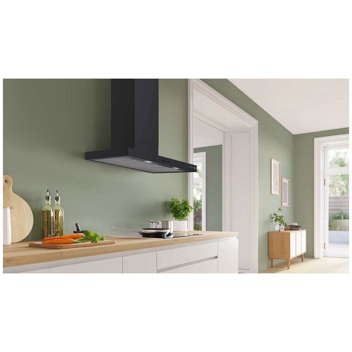 Bosch Series 4 90cm canopy rangehood - Matt black - 594m³/h, 3 power levels, push buttons - DWB95CC60A