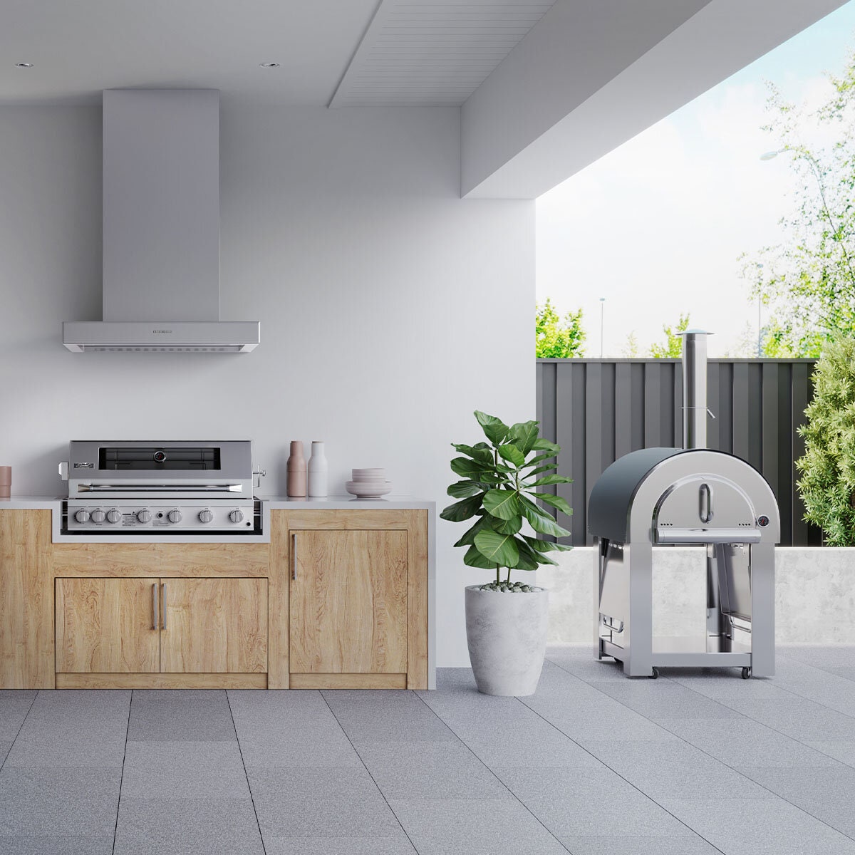 Smart built-in wood fired pizza oven - stainless steel, ceramic brick, 700mm x 500mm cooking area - PW01