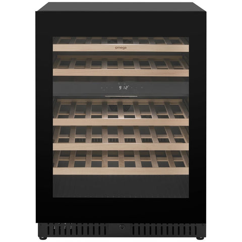 Omega 46 Bottle Dual Zone Wine Cabinet - Black - Triple Glazed UV Glass Door - Timber Shelves - OCW46DB