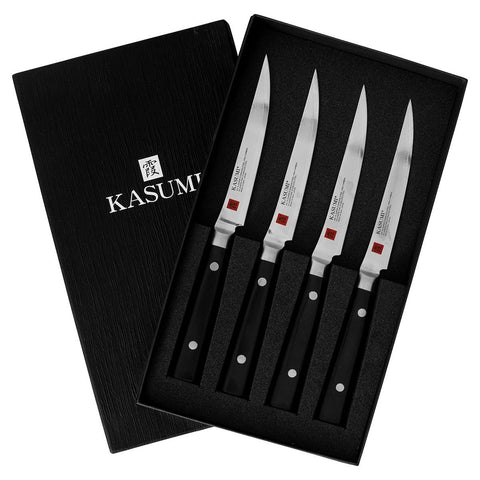 Kasumi 4 piece steak knife set - stainless steel finish, Made in Japan, limited lifetime warranty - 78229