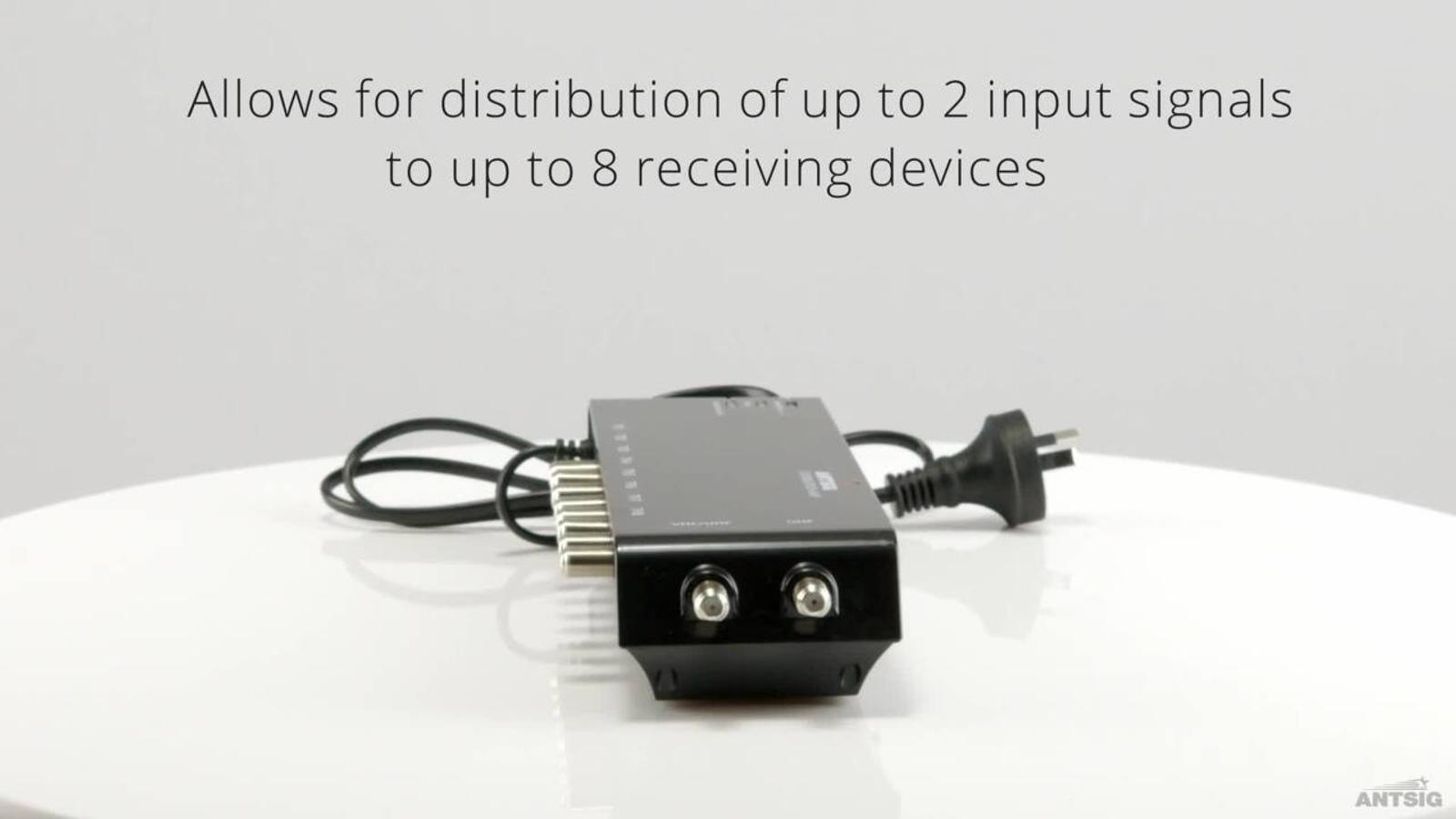 Antsig 8 Way Distribution Amplifier - 2 Input 8 Output, Black Gloss ABS AP868