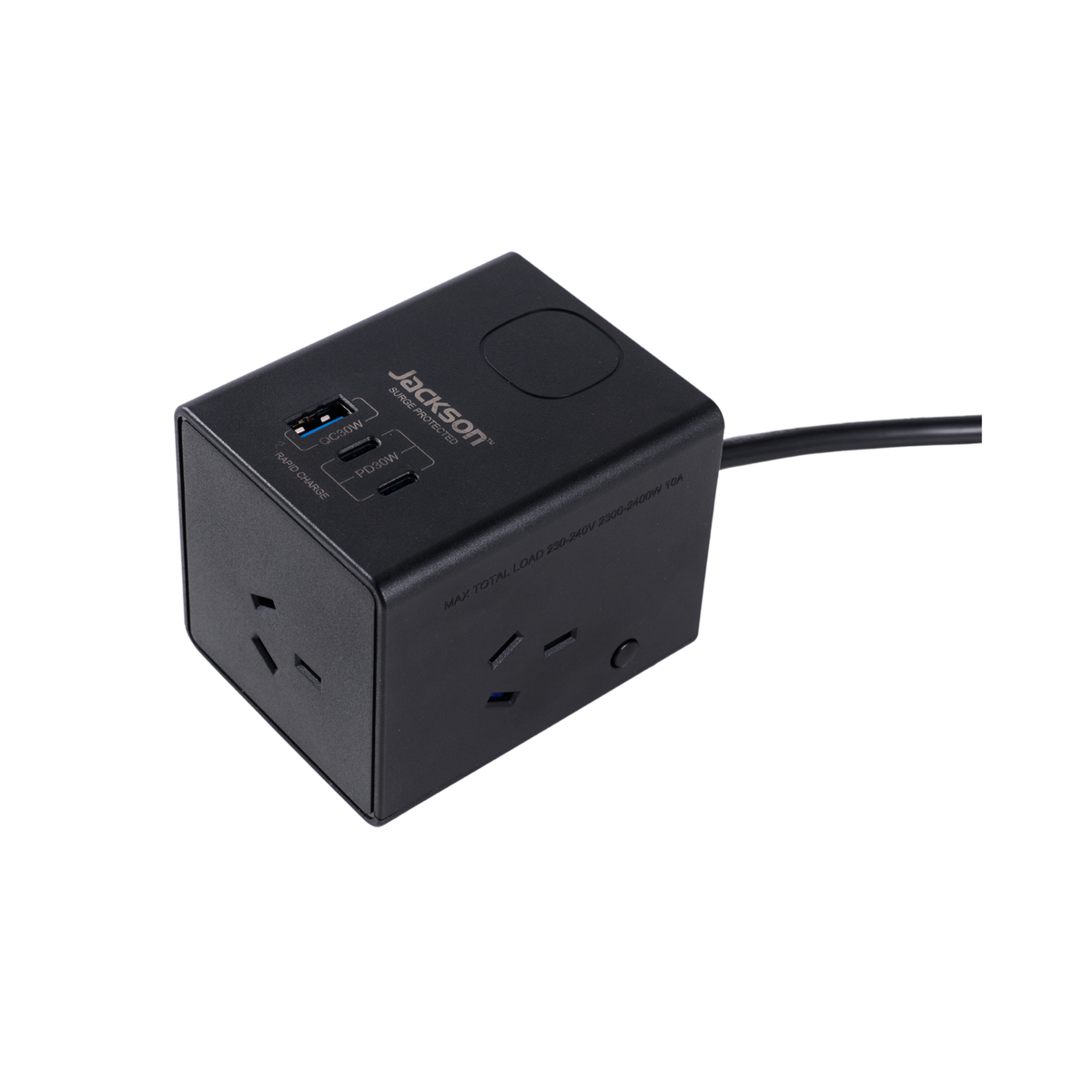 Jackson 3 Outlet Power Cube - 2 PD 30W USB-C & 1 USB-A - 1.2m Lead - Black - SuperSaverAU - view 4