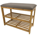 L.T. Williams 2-tier bamboo shoe rack with bench seat - Grey seat, eco-friendly bamboo - 9923-LT