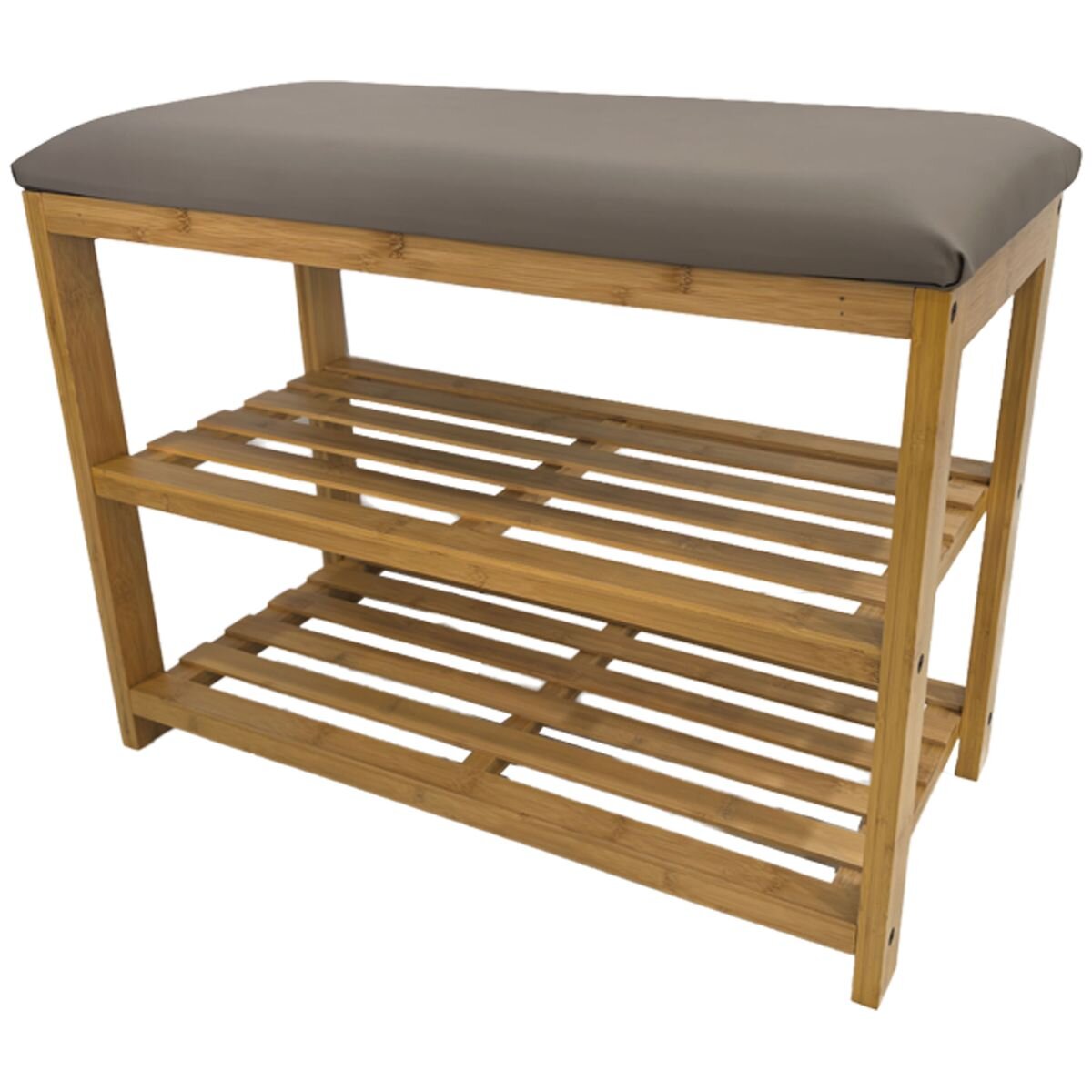 L.T. Williams 2-tier bamboo shoe rack with bench seat - Grey seat, eco-friendly bamboo - 9923-LT