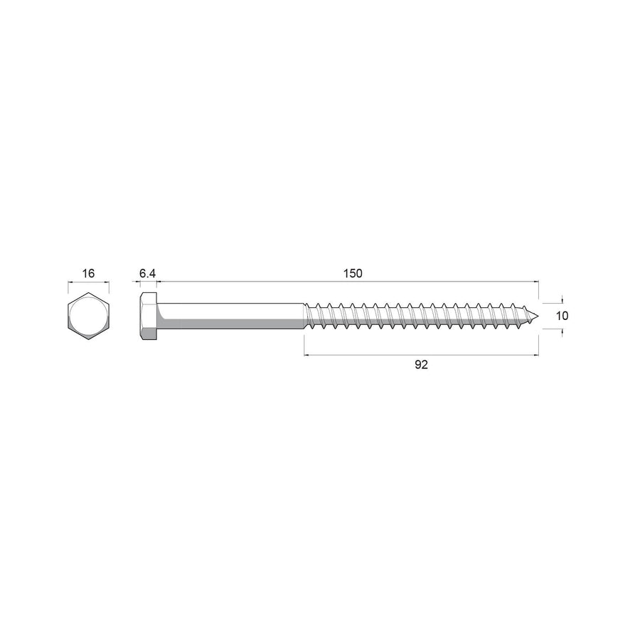 Zenith M10 x 150mm Stainless Steel 304 Hex Head Coach Screw Coarse Thread