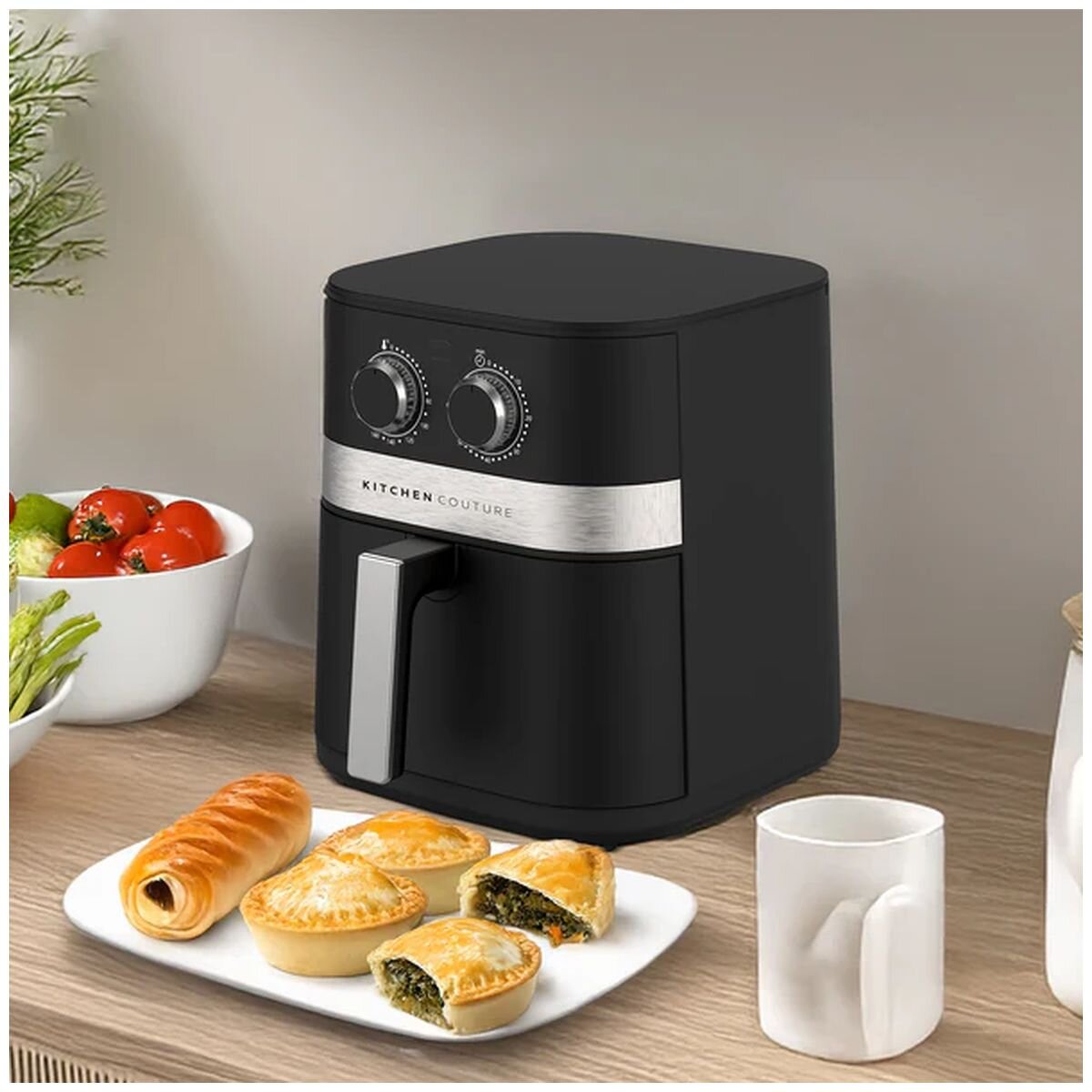 Kitchen Couture Compact Air Fryer 5.5L - Black - Dual Dial Controls, Auto Shut-Off Timer - 10005260
