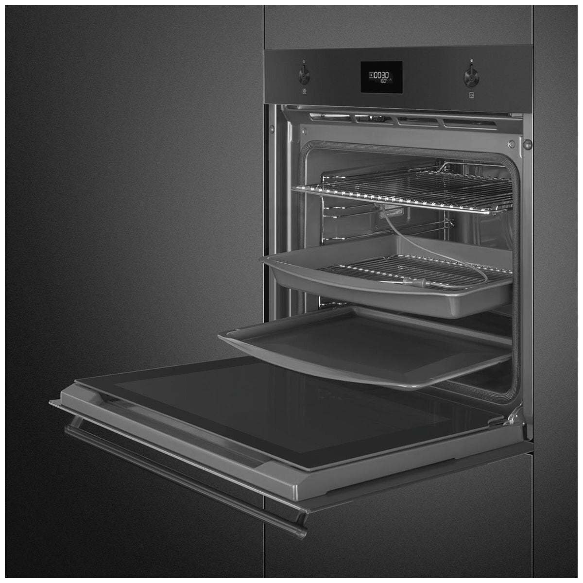 Smeg 60cm Classic Pyrolytic Built-In Oven - 78L Gross, Matte Black, Ten Functions - SOPA6301TN