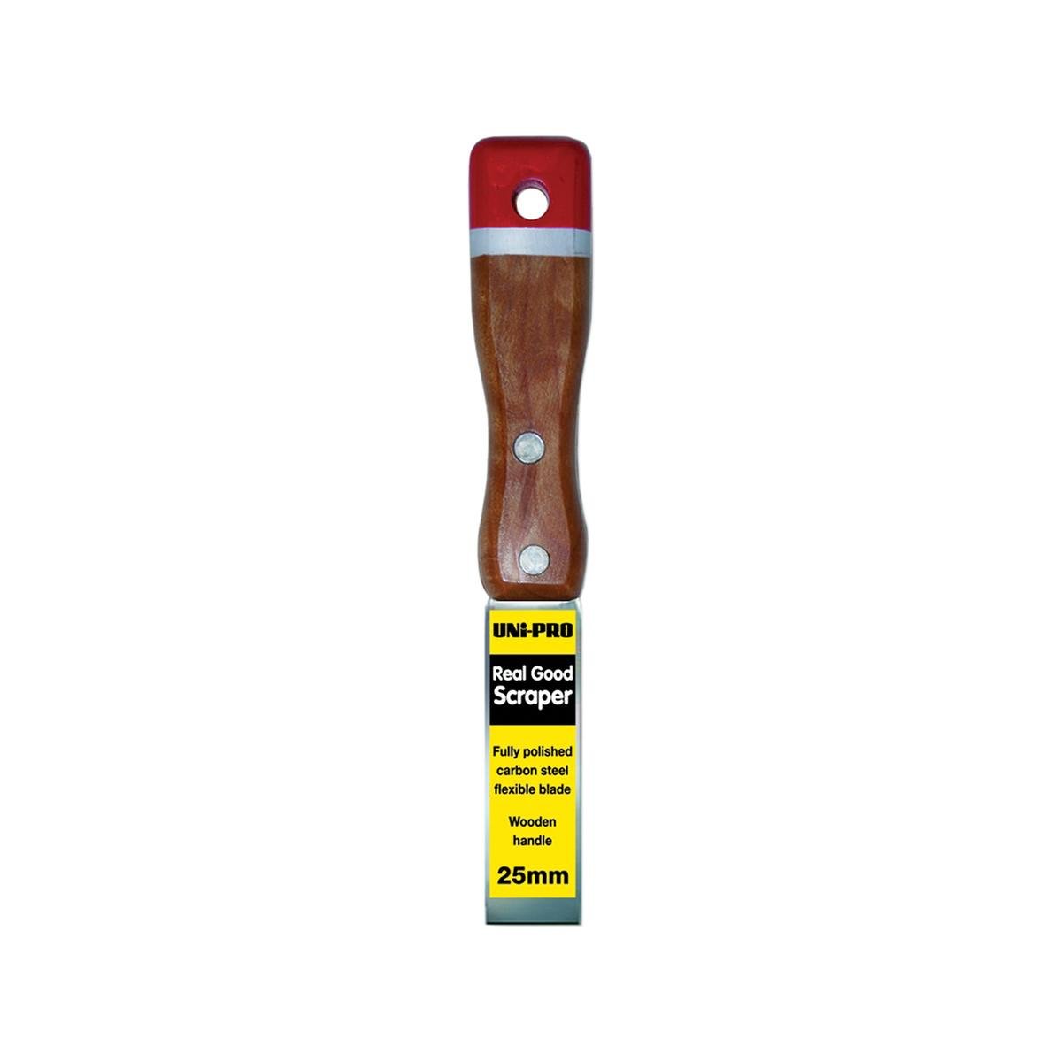 Uni Pro Paint Scraper 25mm Carbon Steel Wooden Handle Flexible Blade - SuperSaverAU - view 1