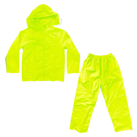 Craftright L Yellow Rain Jacket & Pants Set - 5000mm Waterproof Polyester/PU, Foldaway Hood