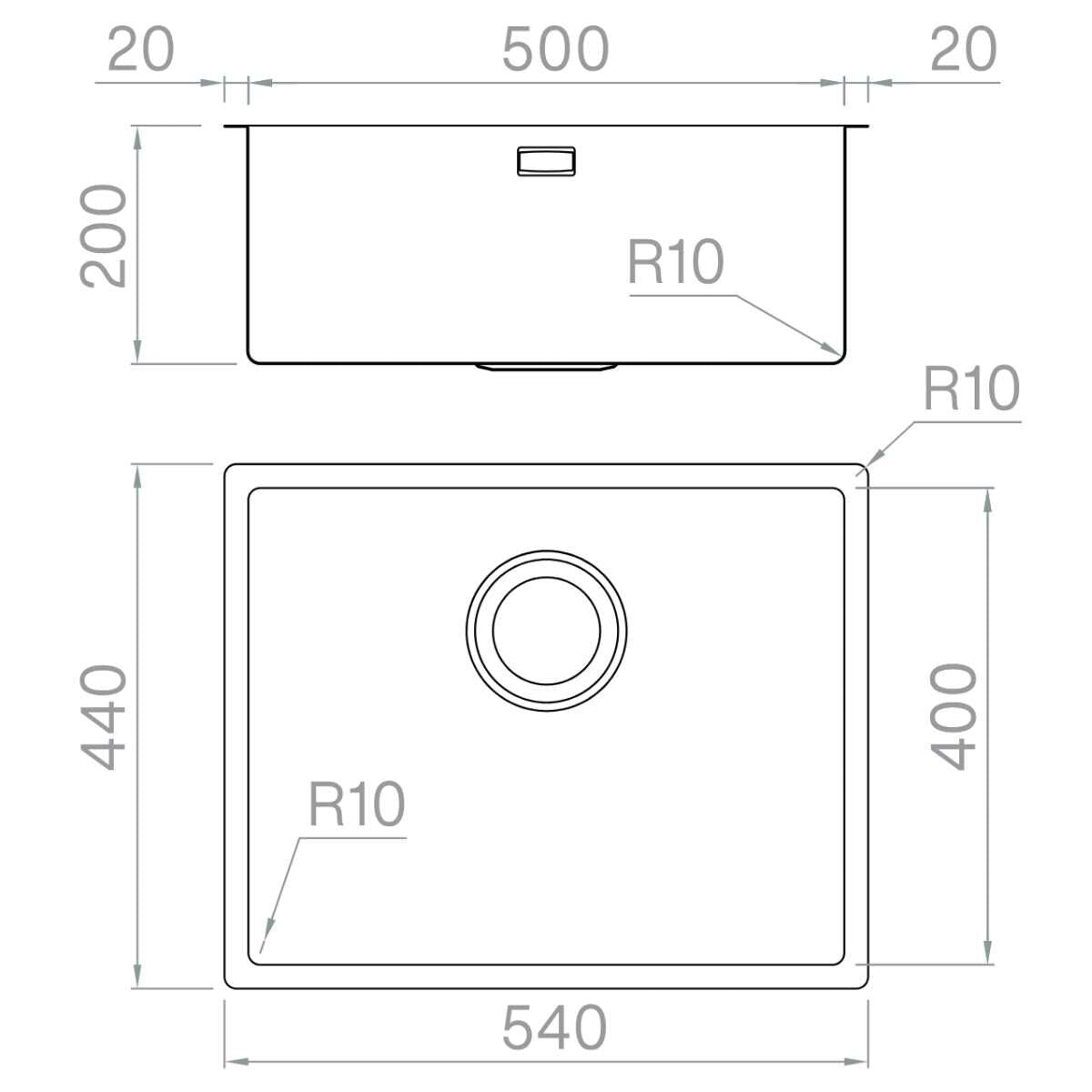 Artinox Radius 50 Single Bowl Sink - AISI 304 Stainless Steel, Overflow, Three Mounting Options - ARTRAD5040