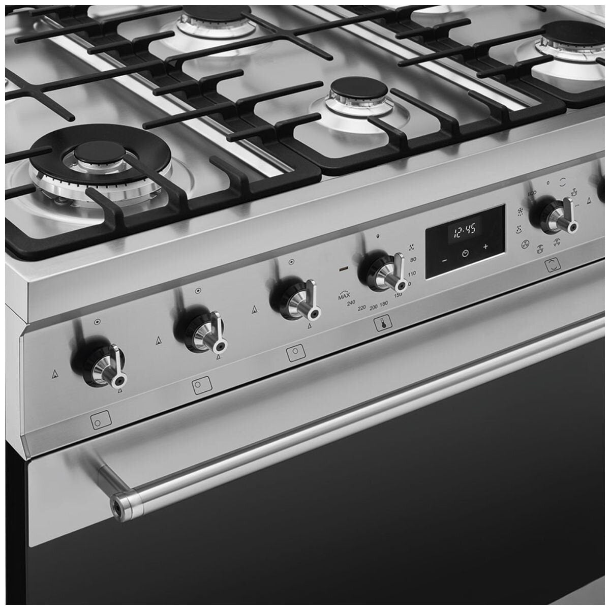 Smeg 90cm Dual Fuel Pyrolytic Freestanding Oven - Six Burner Gas Cooktop, Stainless Steel - CSP9GMXA2
