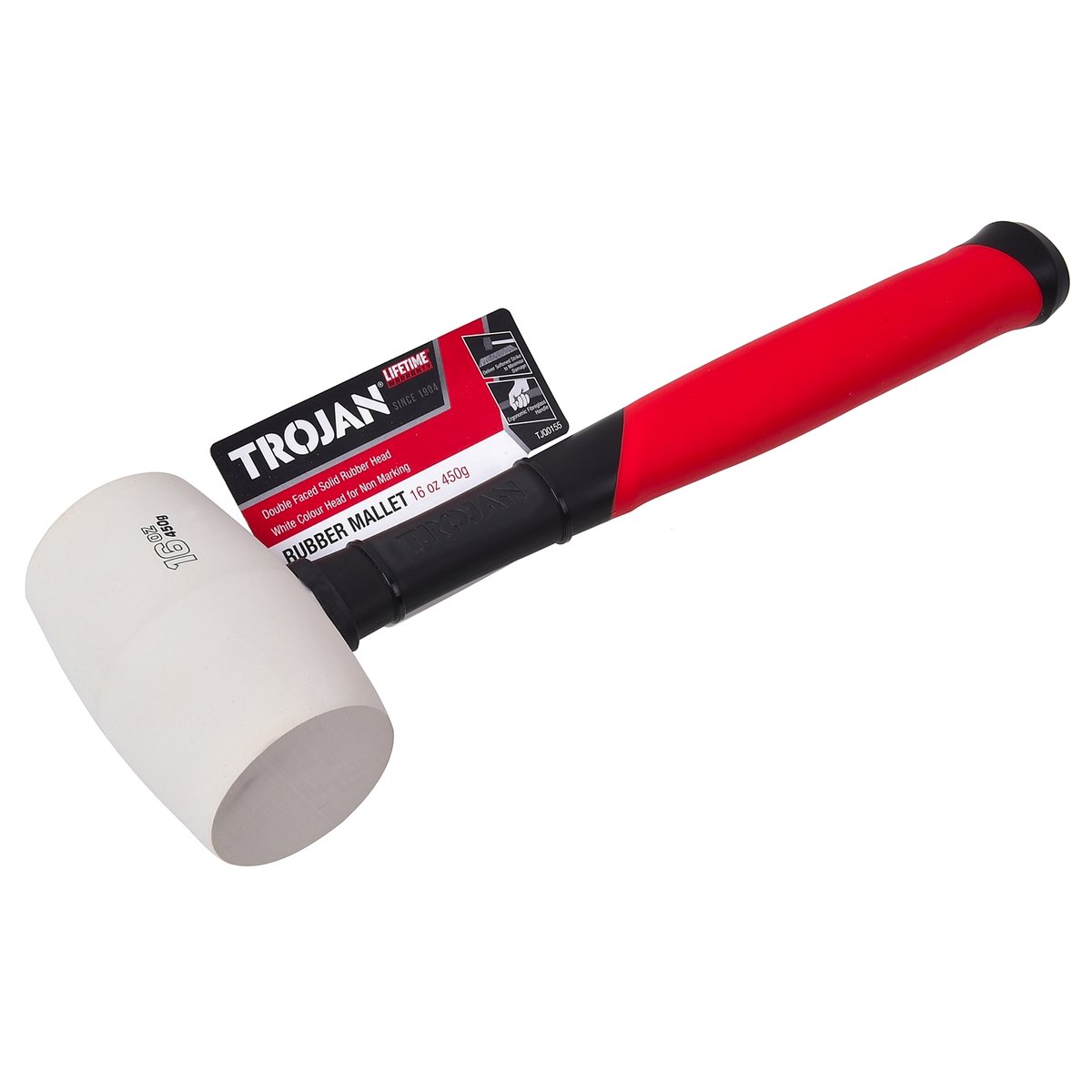 Trojan 16oz 450g Fibreglass Rubber Mallet - White - Durable Tool