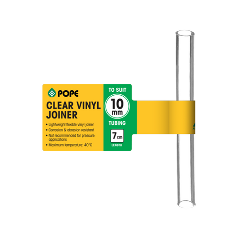 Pope 10mm x 7cm Clear Vinyl Tubing Joiner - Food Grade PVC Connector