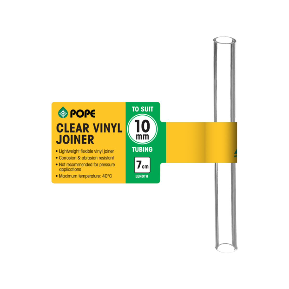 Pope Clear Vinyl Tubing Joiner - 10mm x 7cm - Lightweight - Flexible - Clear - SuperSaverAU - view 1